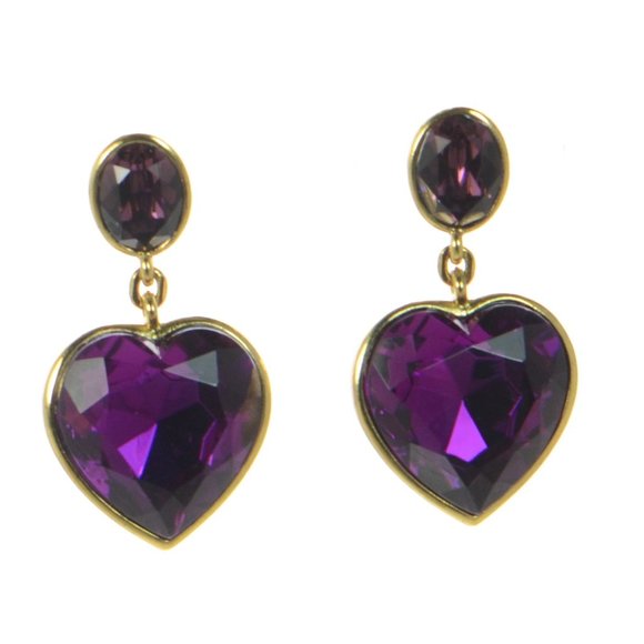 Oscar de la Renta Jewelry - Oscar de la Renta LARGE Gold-tone & Glass Crystal Heart Drop Earrings